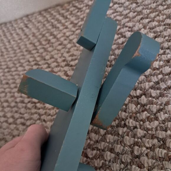 Blue Painted Wooden Resting Cat Decor Folk Art - Picture 3 of 7